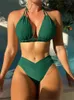 Plus Size Strand Bikini Zwart Sexy Halter Bikini Push Up Badpak 2 Stuk Bikini Sets Zomer Vrouwen Badmode Badpakken 240112