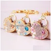 3pcs / lot sac charme porte-clés émail fleurs décoré cristal strass pavé alliage amour coeur pendentif porte-clés mode voiture goutte Del Dhyrz