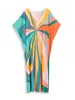 Women's Swimwear EDOLYNSA Bohemian Print Plus Size Women Kaftan Robe Vibrant Color Caftan Beachwear Swimsuit Cover Up Moo Dress Outfit Q1546