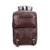 Backpack 2024 Brand Pu Leather Men Backpacks Fashion Student Boy Luxury Vintage Computer Laptop Bag 14 Inch