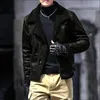 男性用のジャケットプラスサイズのサイズ冬のラペルカラー長袖革張りビンテージ厚いコートシープスキンジャケット240112
