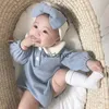 Rompers 2pcs Peter Pan Collar Infant Baby Baby Baby Bodusuits With Hairband Band Bandler Girls Boys Unisex One Piece Soporit Autfit H240508