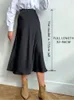 女性ハイウエストスカートシルクサテンスカート