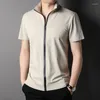 T-shirts pour hommes 2024 Été à manches courtes Col montant Cardigan à fermeture éclair/Mâle Slim Fit T-shirts à revers de haute qualité/T-shirts occasionnels pour hommes Taille S-3XL