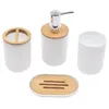 Set di accessori da bagno 4 pezzi Accessori da bagno Dispenser di sapone per doccia in bambù Portaspazzolino Scopino per WC Pattumiera Essenziale