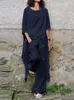 Dames tweedelige broekset damesoutfit 2024 effen kleur ronde hals conventionele mouw casual asymmetrie broeksets of 2 stuks