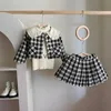 Set di abbigliamento Ragazza di moda Elegante set di vestiti scozzesi Giacca + Gonna 2 pezzi Bambino ld Primavera Autunno Festa di compleanno Vestiti per bambini scolastici 18M-10Yvaiduryb