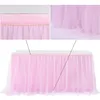 Tulle Table Skirt Highend Goldrimmed Mesh Year's Year Party El Supplies Cover Y240112
