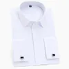 Chemise classique à poignets français pour hommes, chemise unie, patte couverte, formelle, coupe standard, manches longues, travail de bureau, chemises blanches 240112