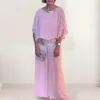 Pantalones de dos piezas para mujer, conjunto informal de negocios para mujer, conjunto de ropa de trabajo, gasa con retazos brillantes y ala de murciélago con cuello redondo