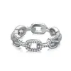 Anéis de cluster Karloch S925 Sterling Silver Full Diamond Chain Pig Nose Set Zircon Anel Requintado e Estilo Minimalista Handpiece