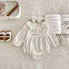 Rompers 2PCS Spring Baby Ubrania koronkowe kołnierzyki Bodysuit One Piece Toddler Cute Princess Strój ubrania H240508