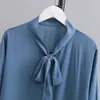 Autumn Plus Size Women Shirt Fashion Solid Color Bow Tie Tops Loose Chiffon Long Sleeve Blouses 240112
