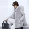 Women's Fur Mid Length Faux Jacket With Patchwork Hooded A-line Vest For Autumn And Winter Women Clothing