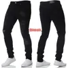 Vit broderi mager rippade jeans män bomull stretchy smal fit hip hop jenim byxor casual för jogging byxor 240113