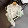 Blusas femininas estampa de cetim camisas soltas de seda vintage primavera/verão roupas femininas moda mangas compridas tops femininos ycmyunyan