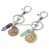 Portachiavi per auto moto Pietra preziosa naturale Ammonite Conchiglia Fluorite Ciondolo Reiki Portachiavi Borsa porta portachiavi Gingillo Consegna goccia Dhqkw