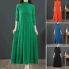 Casual Dresses Mid-length Pleated Dress Loose Waistline High Collar Knitted A-line Midi For Women Thick Warm Long Sleeve