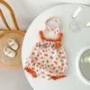 Rompers 2023 Zomer Baby Bodysuits Wafle baby meisjes kleding fruitprint peuter één stuk met hoofdband H240508