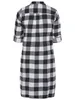 Plus Size Elegant Spring Autumn Maxi Shirt Women Long Rolling Sleeve Black White Checked Dress Loose Plaid 6XL 7XL 240112