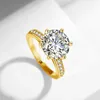 Yellow Gold 4CT Ring med certifikat för kvinnor Brilliant Cut Pass Diamond Tester Luxury Wedding Jewelry Top Quality 240112