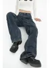 Drobne niebieskie damskie dżinsy wysoka talia vintage proste workowate dżinsowe spodnie uliczne streetwear amerykański styl mody szeroką nogę dżinsową spodnie 240112