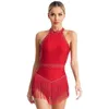 Abbigliamento da palcoscenico Abito body con gonna a nappa lucida per donna Ballo latino tango Costume da ballo Strass Tuta Pattinaggio di figura Dancewear