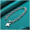 925 Sterling Sier Solid Cross Pendant Bracelet Chain For Woman Man Charm Wedding Engagement Party Fashion Jewelry Drop Delivery Dhoaq