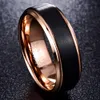 Bonlavie Rose Gold Gold Plated Tungsten Carbide Rings for Men Black Brish Wedder Band Step Beleded Edge Comfort Fit Size 512 240112