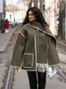 Manteau en laine épais femmes mode Tasse Bow cou à manches longues à lacets femme veste automne hiver lâche rue dame vêtements d'extérieur 240113