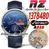 AZF Master Ultra cienki 1378480 CAL.938 Automatyczne 39 mm męskie zegarek Reserve Reserve Data Niebieska tarcza ze stali nierdzewnej Skórzane paski Super Edition Trustime001 zegarki