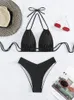 Plus Size Strand Bikini Zwart Sexy Halter Bikini Push Up Badpak 2 Stuk Bikini Sets Zomer Vrouwen Badmode Badpakken 240112