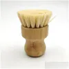 Brosse de lavage de Pot de palmier, mini-plat rond en bois, gommage naturel, épurateur Durable, poignée courte, vaisselle de nettoyage, kits de cuisine, livraison directe Dh6Sx