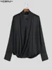 Incerun Tops American Style Herren Mode Helle Streifen Stapel Bluse lässig Solid Color Cross Langarm Shirts S-5xl 240112