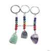 Porte-clés en pierre brute de mode 7 couleurs Chakra Perles Chaîne Pendentif Porte-clés Pierres de Quartz Naturel Rose Cristal Porte-clés Drop Livraison Dhnqd