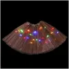 Autres fournitures de fête d'événement Festival Fête Enfant LED Tutu Robe Glow Light-Emitting Demi Longueur Gaze Jupe Lumière Halloween Noël Dhpbm