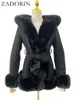ZADORIN Winter Coat Women Furry Hood Suede Black Faux Fur Coat With Belt Thick Warm Fur Cardigan Faux Fur Jackets for Women 240112