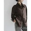 Kvinnors blusar Cokal Spring Casual Solid Color Long Sleeve Coffee Ladies Shirt Office Button Sydkorea Loose Work Clothes