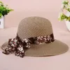 Szerokie brzegowe czapki koronkowe wstążki Bowknot Women słomy kapelusz składany ochrona przed słońcem Lady Girl Summer Outdoor Beach Tour Panama Caps