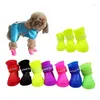 Vêtements de chien 4pcs / Set Chaussures imperméables pour animaux de compagnie Portable Chat Bottes de pluie en caoutchouc souple Petits jours de pluie Zapatos Drop Livraison Dhlnk