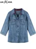 lih hua women's plus size denim shird spring fashion chubby織物綿240112のためのエレガント