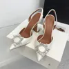 Amina Muaddi Dress Sandals Satin Pointed Slingbacks Bowtie Pumps Crystal-suower High Heeled Shoe10cm Women's Designer Party Wedding Shoes Box