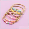 Bohemian Colorf Clay Bracelets For Women Summer Beach Beaded Charm Bracelet Elastic Soft Y Jewelry Drop Delivery Dhpgj