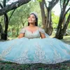 Aqua Blue Princesse Quinceanera Robes Or Applique Dentelle Tulle Avec Cape Robe De Bal Doux 15 16 Robe Robes De 15 Anos Pageant