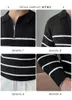 Herrtröjor vänder krage långärmad tröja för höst vinter koreansk överdimensionerad vintage casual pullover halv blixtlås randig stickad topp