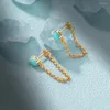 Boucles d'oreilles AIDE en argent Sterling 925, Piercing Turquoise pour femmes, chaîne de 40cm, pompon, bijoux de mariage Pendientes