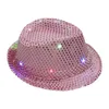 Berets LED Party Panamá Caps Lantejoulas Brilho Jazz Hat Desempenho Adereços Flash Cowboy Ao Ar Livre Hip Hop Cap Atacado Flat Top Chapéus de Natal