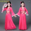 Stage Wear Amateurs de danse traditionnelle en Chine Vêtements pour enfants Hanfu Rouge Rose Ciel Bleu Blanc Halloween Fille