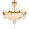 Lustres français luxe tout cuivre cristal lustre villa européenne salon salle à manger chambre éclairage pur