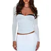 T-shirts Femmes Y2K Mesh Crop Top à manches longues Sweetheart Cou Slim Fit Chemise Sexy Low Cut Ruché Sortant Esthétique Streetwear